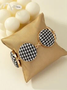 千鳥格圖案圓形裝飾開口手鐲 - 彩色 - 查看 1