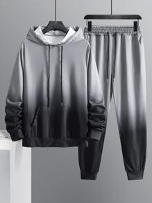 Manfinity LEGND 男士漸層袋鼠口袋抽繩連帽衫和運動褲 - 灰色 - 查看 8