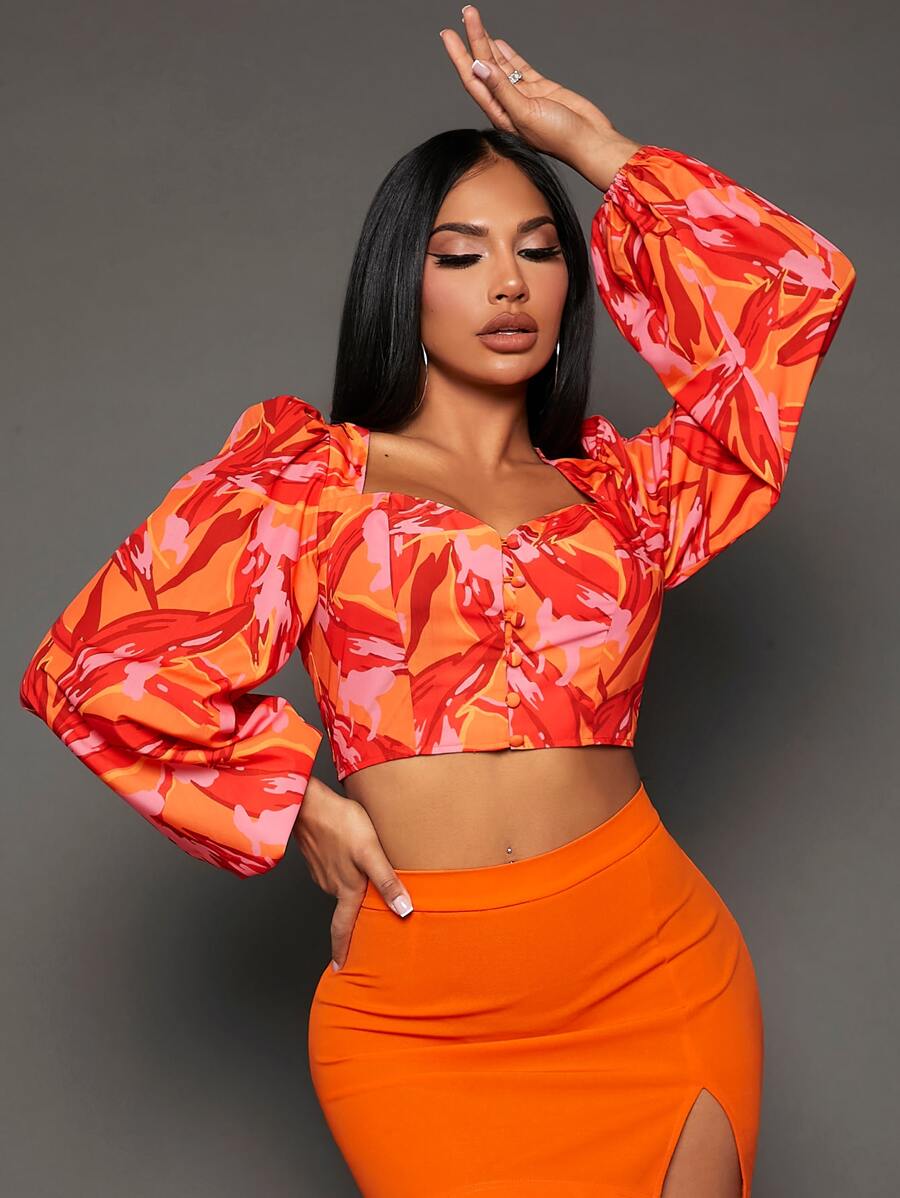 SHEIN SXY Áo sơ mi nữ Nút phía trước Nhiệt đới Boho - Nhiều màu - Xem 1
