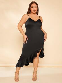 SHEIN SXY Vestido de tirantes bajo con fruncido - Negro - Ver 5