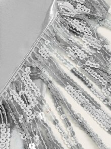 SHEIN ICON Top na ramiączkach Western Kowbojka Drapowany kołnierz Frędzle - Srebro - Zobacz 6