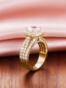 1 chiếc nhẫn đá Cubic Zirconia thời trang, quà tặng cho nữ, trang sức cưới, quà tặng Ngày của Mẹ. - Vàng - Xem 3