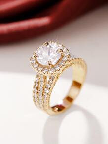 1 chiếc nhẫn đá Cubic Zirconia thời trang, quà tặng cho nữ, trang sức cưới, quà tặng Ngày của Mẹ. - Vàng - Xem 5