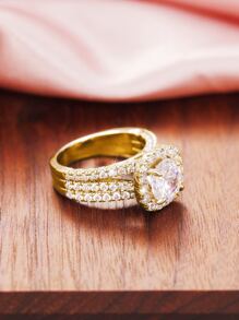 1 chiếc nhẫn đá Cubic Zirconia thời trang, quà tặng cho nữ, trang sức cưới, quà tặng Ngày của Mẹ. - Vàng - Xem 6