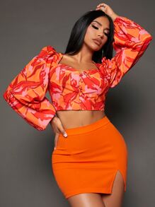 SHEIN SXY Áo sơ mi nữ Nút phía trước Nhiệt đới Boho - Nhiều màu - Xem 6