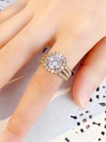 1 chiếc nhẫn đá Cubic Zirconia thời trang, quà tặng cho nữ, trang sức cưới, quà tặng Ngày của Mẹ. - Vàng - Xem 7