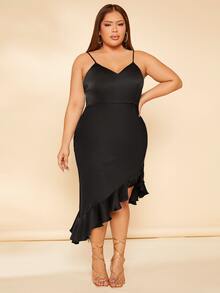 SHEIN SXY Vestido de tirantes bajo con fruncido - Negro - Ver 4