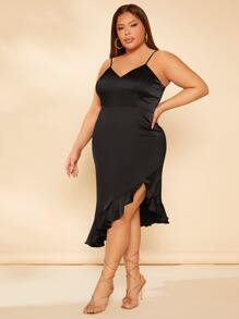 SHEIN SXY Vestido de tirantes bajo con fruncido - Negro - Ver 1