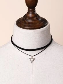 Triangle Charm Layered Choker Goth Punk Jewelry - Black - View 2
