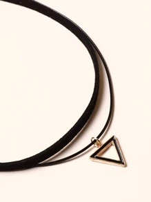 Triangle Charm Layered Choker Goth Punk Jewelry - Black - View 5