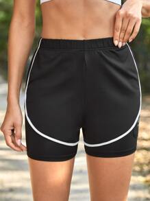 SHEIN Sports Letter Graphic Contrast Binding Sports Shorts With Phone Pocket - Black - View 3