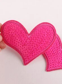 2pcs/set Heart Shaped Sequin Decor Patch Sticker, Cute Polyester Embroidery Applique For DIY - Pink - View 3