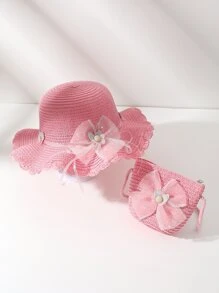 1套简约可爱粉色蝴蝶帽子和包包套装
