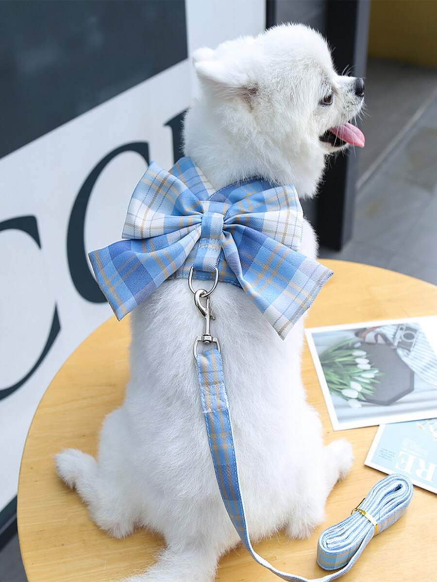 1入組蝴蝶結裝飾寵物背帶和1条皮带 - 藍色 - 查看 1
