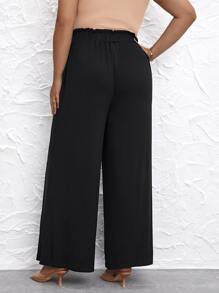 SHEIN LUNE Pantalones de pierna ancha de cintura con volante - Negro - Ver 2