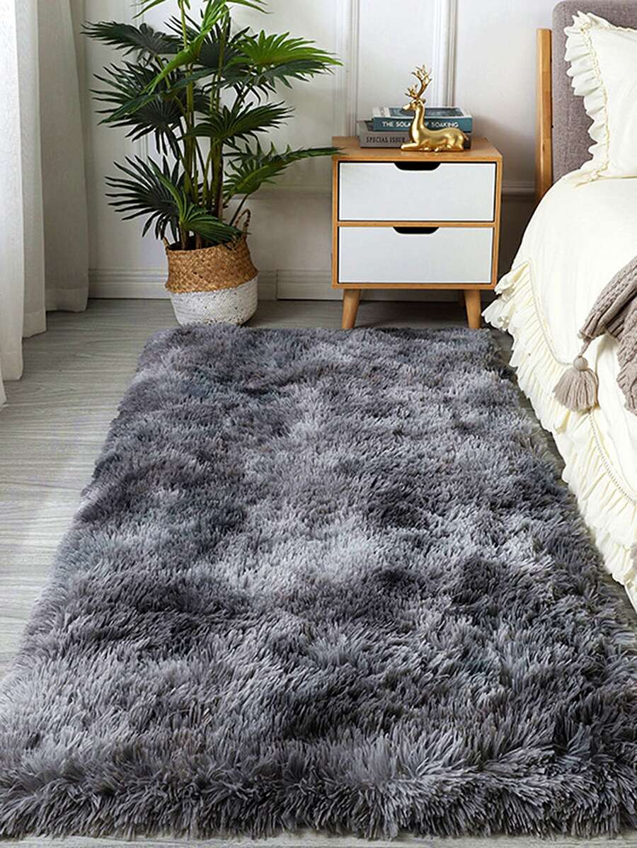 1入組紮染毛絨地毯深灰色家用毛絨地毯