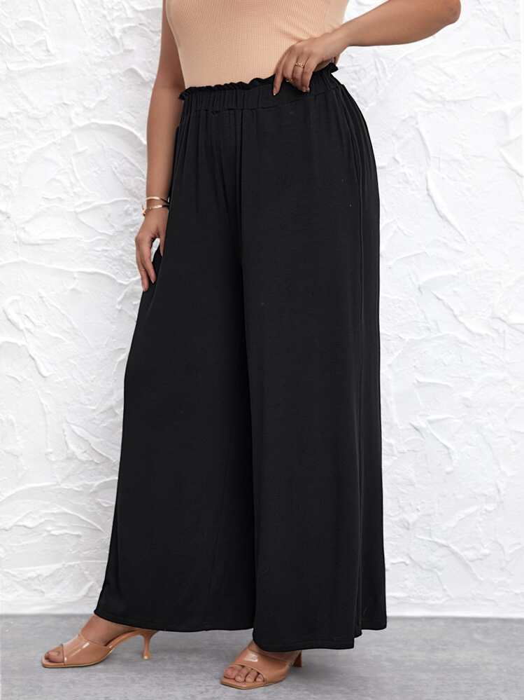 SHEIN LUNE Plus Pantalon Ample À Taille Froncée - Noir - Voir 3