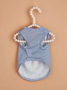 1入組條紋印花寵物背心適用於狗狗和貓適合夏天 - 藍色 - 查看 2