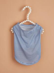 1入組條紋印花寵物背心適用於狗狗和貓適合夏天 - 藍色 - 查看 4