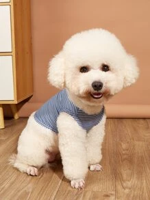 1入組條紋印花寵物背心適用於狗狗和貓適合夏天 - 藍色 - 查看 3