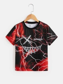 SHEIN Tween Boy Reflective Cartoon Pattern T-Shirt, Cool And Casual Style, Suitable For Everyday Summer Wear