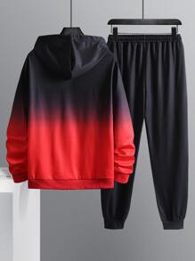 Manfinity Homme 男士撲克牌圖案漸層抽繩連帽衫和運動褲 - 彩色 - 查看 2