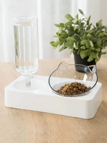 1pc Cat Design Double Pet Bowl With Bottle, Pet Automatic Water Bowl Cat Food Bowl, Cat Bowl With Water Dispenser For Dogs & Cats - Multicolor - View 1