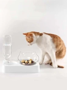 1pc Cat Design Double Pet Bowl With Bottle, Pet Automatic Water Bowl Cat Food Bowl, Cat Bowl With Water Dispenser For Dogs & Cats - Multicolor - View 3