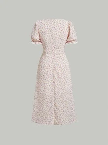 SHEIN MOD Ditsy Floral Print Ruched Bust Split Thigh Dress - Multicolor - View 2