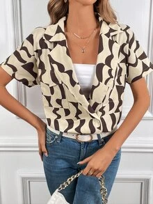 SHEIN Frenchy 全身印花翻领纽扣前开襟衬衫 - 彩色 - 查看 4