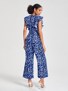 BellasylDesign Allover Print Ruffle Trim Wide Leg Jumpsuit - Multicolor - View 2