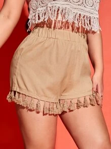 SHEIN SXY 流蘇邊素色短褲