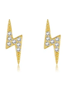 Cubic Zirconia Lightning Silver Stud Earrings - Yellow Gold - View 1