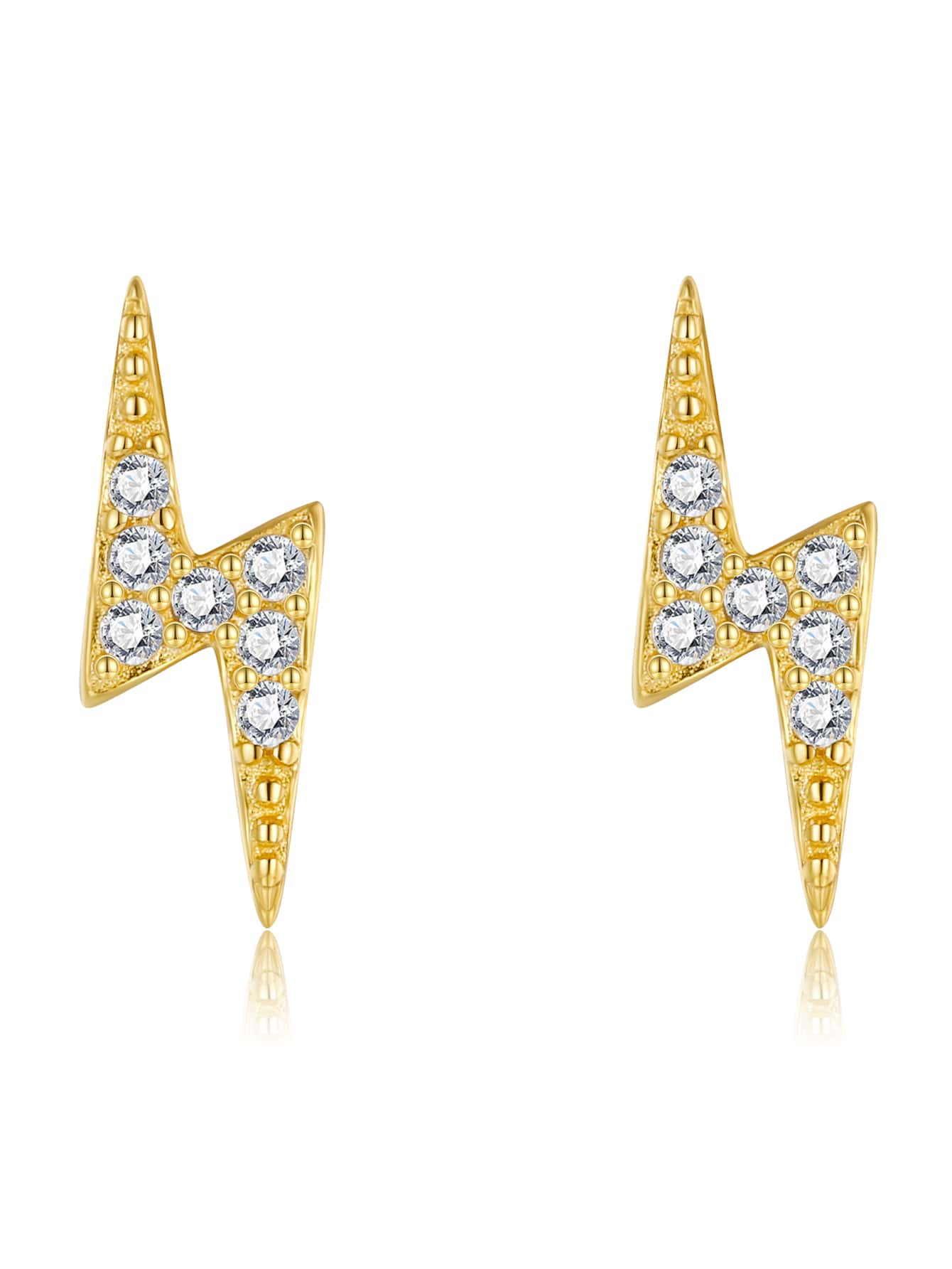 Cubic Zirconia Lightning Silver Stud Earrings - Yellow Gold - View 1