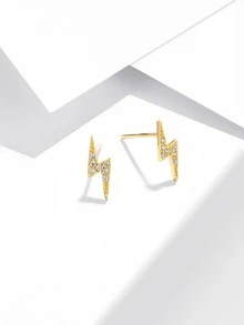 Cubic Zirconia Lightning Silver Stud Earrings - Yellow Gold - View 2