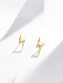 Cubic Zirconia Lightning Silver Stud Earrings - Yellow Gold - View 4