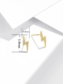 Cubic Zirconia Lightning Silver Stud Earrings - Yellow Gold - View 5