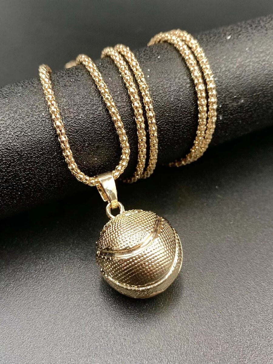 Men Ball Charm Necklace - Yellow Gold - View 1