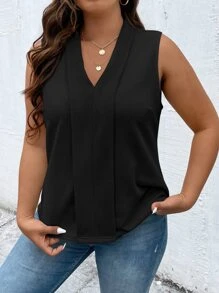SHEIN Clasi 大碼素色V領背心上衣 - 黑色 - 查看 3