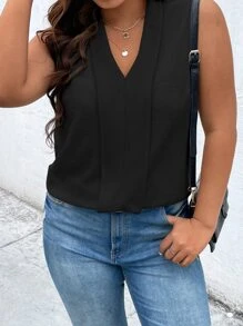 SHEIN Clasi 大碼素色V領背心上衣 - 黑色 - 查看 6