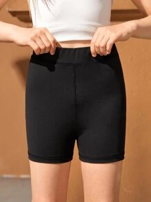 SHEIN Girls Solid Cycling Shorts - Black - View 4