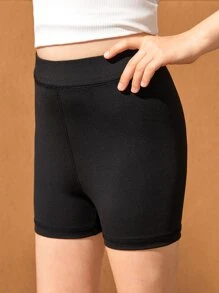 SHEIN Girls Solid Cycling Shorts - Black - View 3