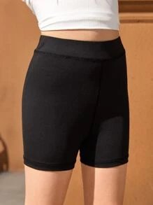SHEIN Girls Solid Cycling Shorts - Black - View 1