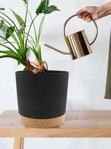 1 hộp đựng cây bằng nhựa, chậu cây hai tông màu tối giản có đế cho sân vườn - màu đen - Xem 1