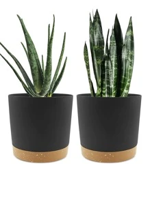 1 hộp đựng cây bằng nhựa, chậu cây hai tông màu tối giản có đế cho sân vườn - màu đen - Xem 5