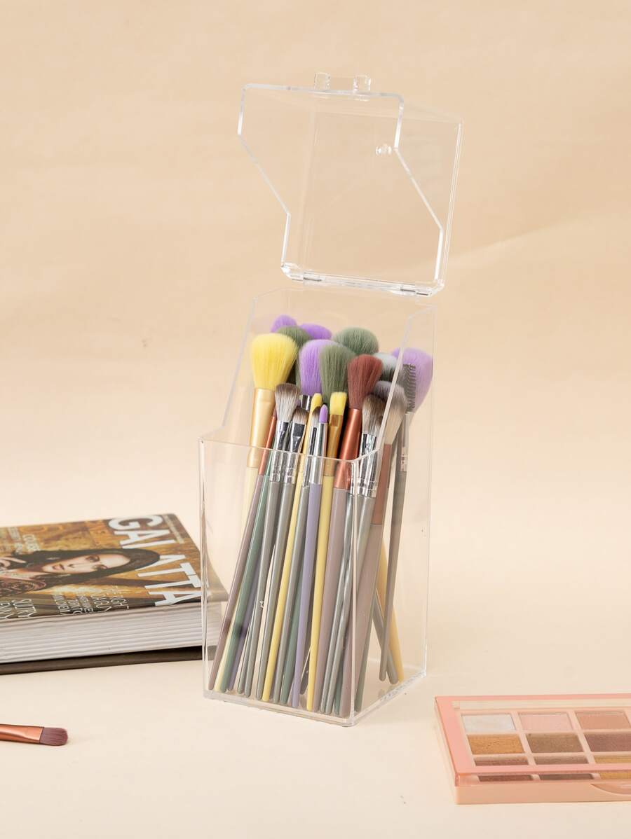 Large Capacity Makeup Brush Holder, 1pc Clear Makeup Organizer, Eyebrow Pencil Holder, Lipstick Makeup Container, Pen Holder, Makeup Sponge Storage Case, Lipstick Display, Makeup Tool Storage Box, Desk Organizer For Dresser, Bathroom, Office, Vanity - Clear - View 1