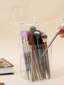 Large Capacity Makeup Brush Holder, 1pc Clear Makeup Organizer, Eyebrow Pencil Holder, Lipstick Makeup Container, Pen Holder, Makeup Sponge Storage Case, Lipstick Display, Makeup Tool Storage Box, Desk Organizer For Dresser, Bathroom, Office, Vanity - Clear - View 2