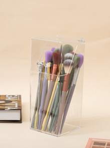 Large Capacity Makeup Brush Holder, 1pc Clear Makeup Organizer, Eyebrow Pencil Holder, Lipstick Makeup Container, Pen Holder, Makeup Sponge Storage Case, Lipstick Display, Makeup Tool Storage Box, Desk Organizer For Dresser, Bathroom, Office, Vanity - Clear - View 4