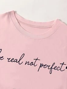 SHEIN LUNE 大碼標語圖案T恤 - 淺粉色 - 查看 4