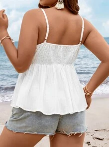 SHEIN Clasi 大碼褶邊前打結荷葉擺吊帶上衣 - 白色 - 查看 2